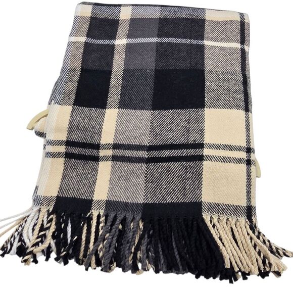 Penedo Weaving Jacquard Oversized Throw Blanket Plaid Cream Black 50x70 Portugal - Picture 7 of 8